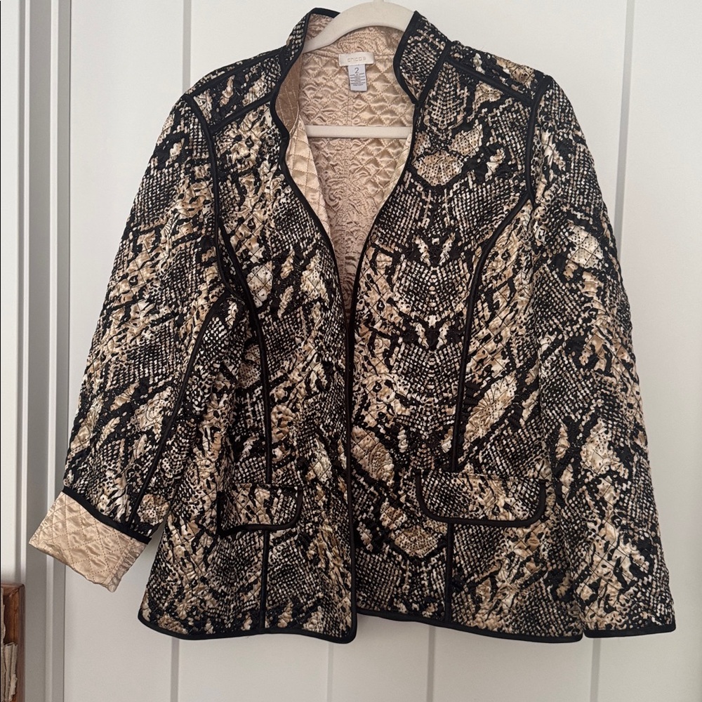 Chico's Reversible Quilted Satin Jacket in Gold and Blackfor Christmas, Holidays